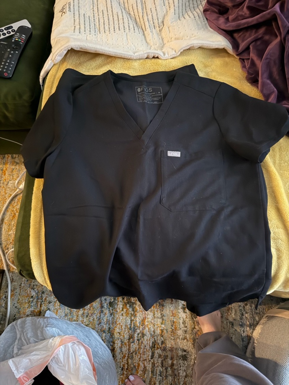 FIGS Black V-Neck Medical Top with Logo Print